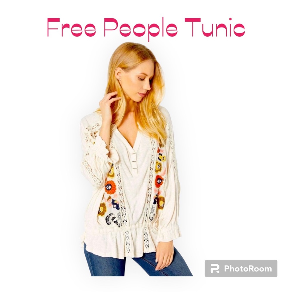 FREE PEOPLE Serafina Oversized Floral🌹 Embroidered Tunic / Blouse SZ M